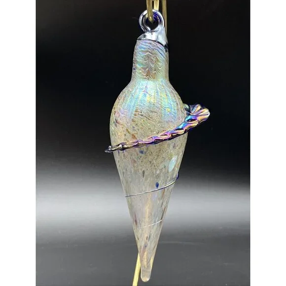 Hand Blown Art Glass Iridescent Oil Slick Plum Bob Teardrop Ornament Sun Catcher - Picture 1 of 14